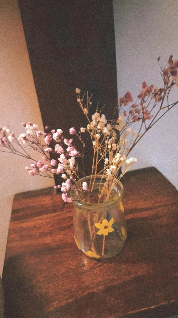 Small Flower Jar  - yellow and brown , 100 ml 