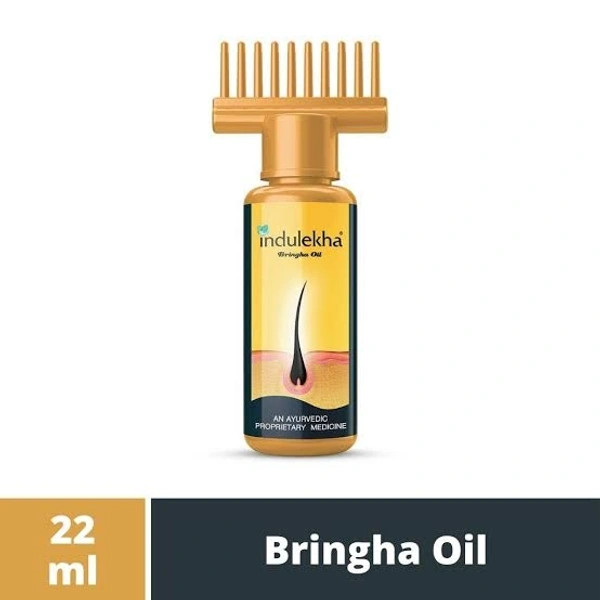 Indulekha Bringha Ayurvedic Hair Oil 22 ml, Hair Fall Control and Hair Growth with Bringharaj & Coconut Oil - Comb Applicator Bottle for Men & Women - 22ML
