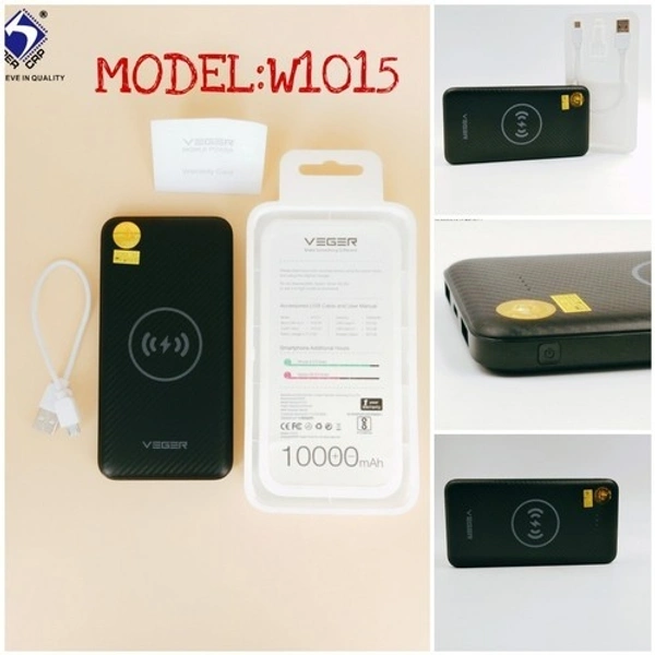 VEGER 10000MAH WIRELESS POWER BANK  - black, 3 MONTHS MOBICARE WARRANTY