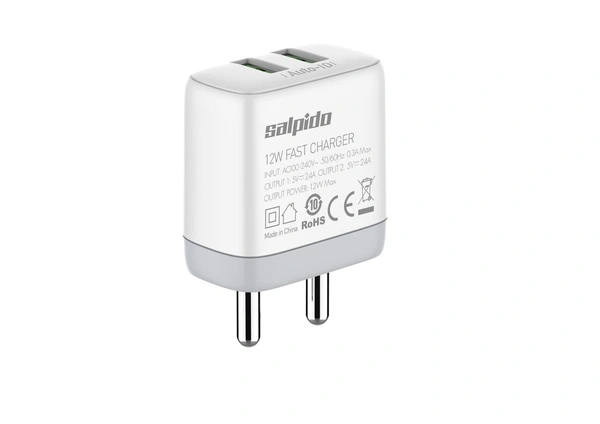 Salpido  FAST WALL ,2.4A DUAL USB CHARGER | GD-WC11 - White, 1 Years