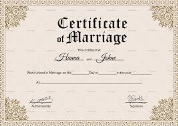 Marriage Certificate - Delivered Within A 10 Working Days From The Date Of Registration. 