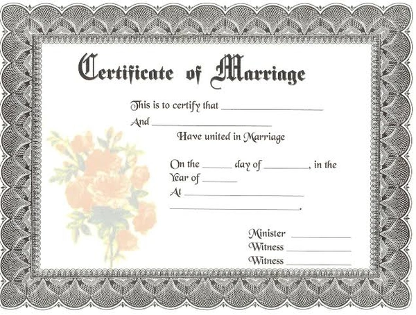 Marriage Certificate - Delivered Within A 10 Working Days From The Date Of Registration. 