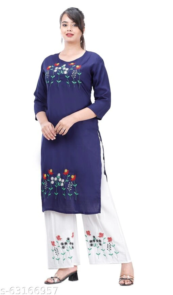 JD KURTIES BLACK COLOUR DOUBLE EMBROIDERY PLAZZO SET - Free Shipping, XXL