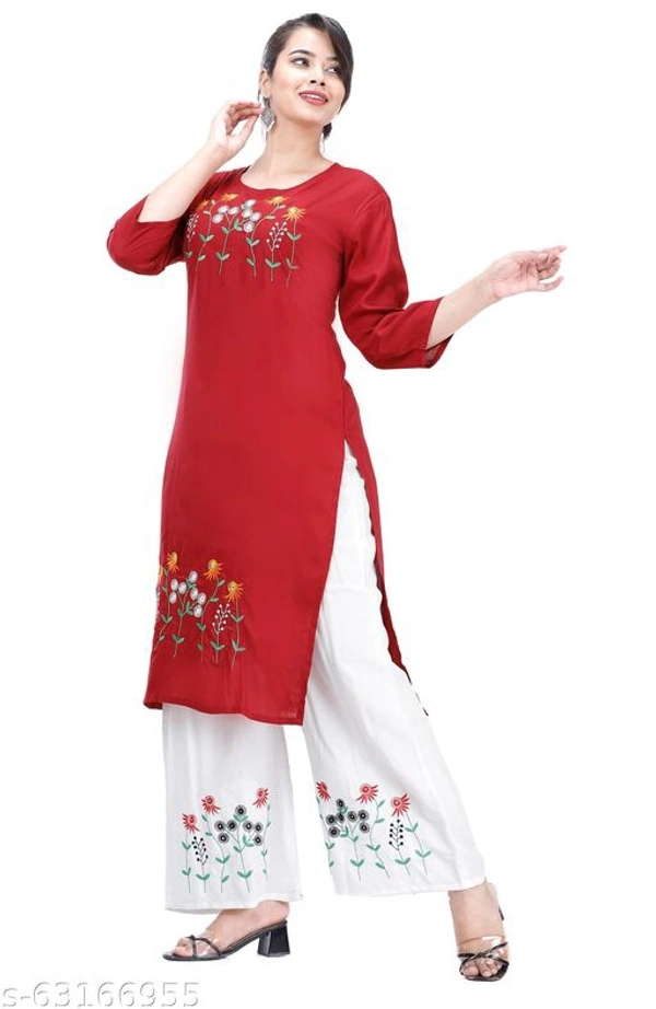 JD KURTIES MAROON COLOUR DOUBLE EMBROIDERY PLAZZO SET - Free Shipping, L