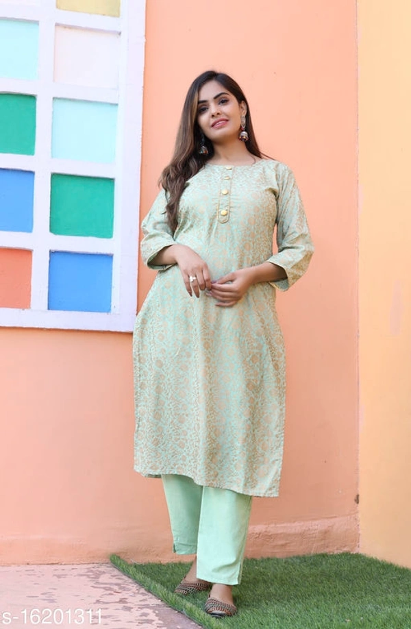 Women Rayon Straight Printed Long Kurti With Palazzos - Free Shipping, L