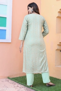 Women Rayon Straight Printed Long Kurti With Palazzos - Free Shipping, XL