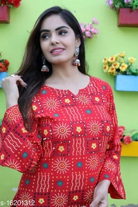 Printed & Hand work Kurta with Palazzo and Pants Set - Free Shipping, M