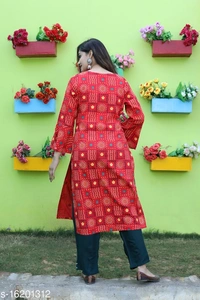 Printed & Hand work Kurta with Palazzo and Pants Set - Free Shipping, M