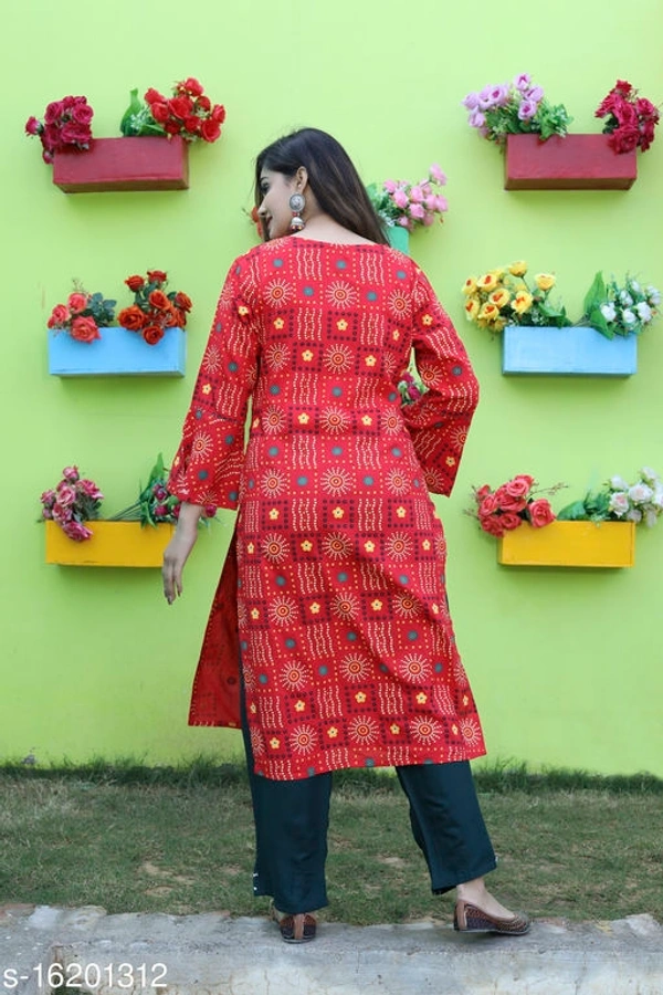Printed & Hand work Kurta with Palazzo and Pants Set - Free Shipping, M