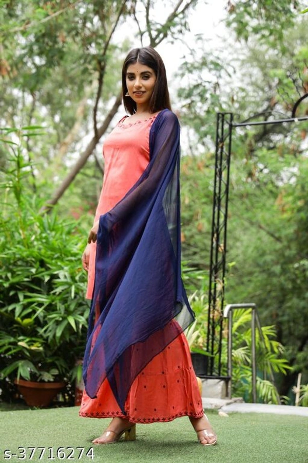 Stylish Embroidered Rayon Sleveless Kurti with Sharara and Gharara with Full Length Dupatta - Free Shipping, XL