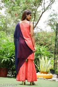 Stylish Embroidered Rayon Sleveless Kurti with Sharara and Gharara with Full Length Dupatta - Free Shipping, XXL
