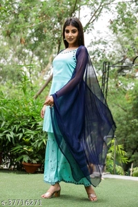 Stylish Embroidered Rayon Sleveless Kurti with Sharara and Gharara with Full Length Dupatta - Free Shipping, M