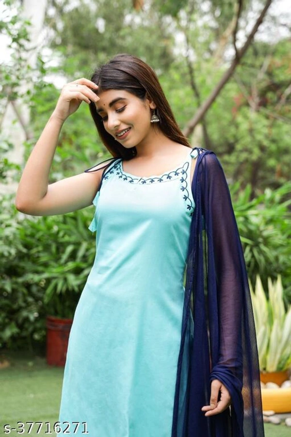 Stylish Embroidered Rayon Sleveless Kurti with Sharara and Gharara with Full Length Dupatta - Free Shipping, XL