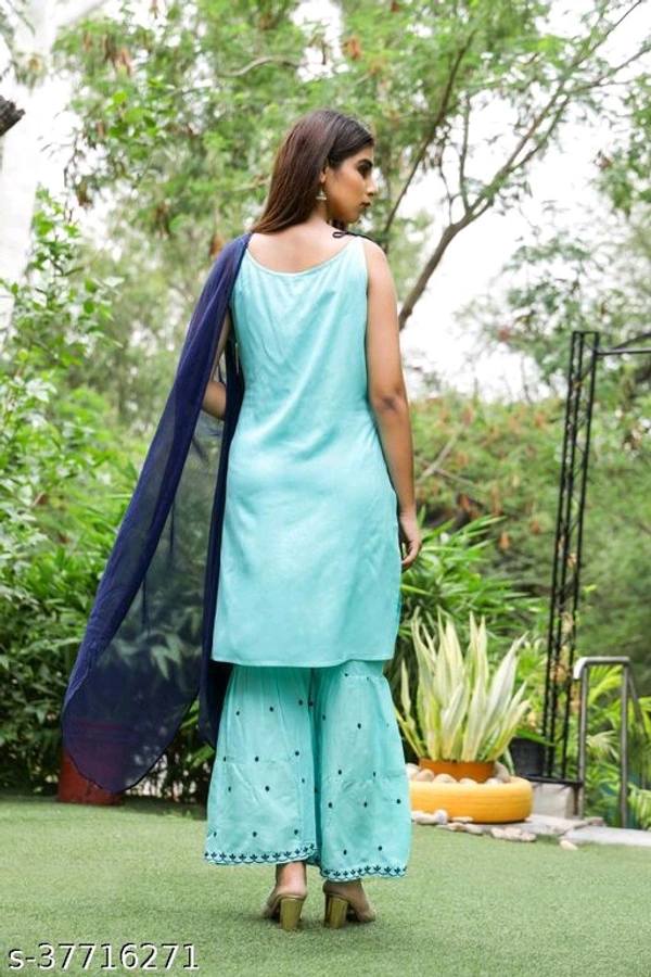 Stylish Embroidered Rayon Sleveless Kurti with Sharara and Gharara with Full Length Dupatta - Free Shipping, XL