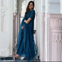 Women's Rayon Gold Printed Kurta With Sharara Dupatta Set - Free Shipping, XXL