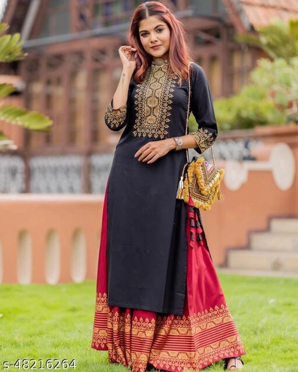 GoSriki Blue Cotton Blend Printed kurti with Skirt  - Free Shipping, XXL
