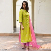 GoSriki Cotton Floral Print Kurta Bottom with Dupatta  - Free Shipping, M