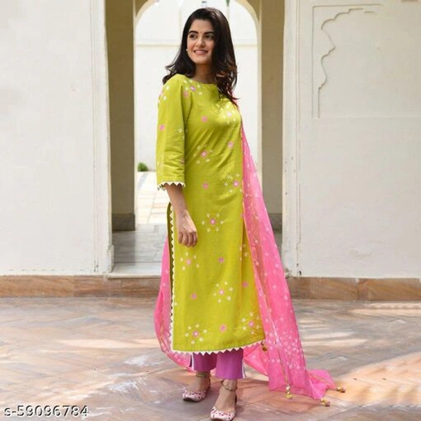 GoSriki Cotton Floral Print Kurta Bottom with Dupatta  - Free Shipping, M