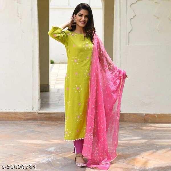 GoSriki Cotton Floral Print Kurta Bottom with Dupatta  - Free Shipping, L