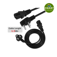 1.5M India Plug IEC Mains Power Cable Cord for Desktop PC, Monitor, SMPS and Printer - Black, 1.5M