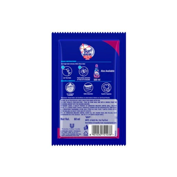 SURF EXCEL Detergent - Liquid, Matic, Front Load - 60ML