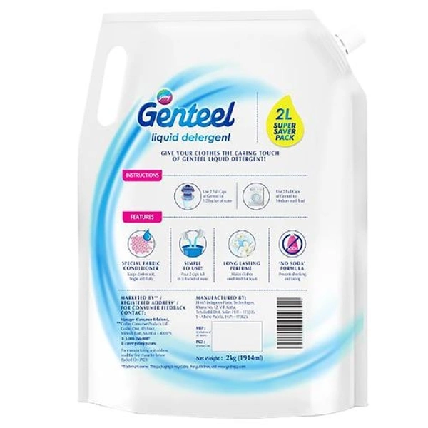 Genteel Liquid Detergent - Strong Formula, No Residue, Soft On Hands - 2KG