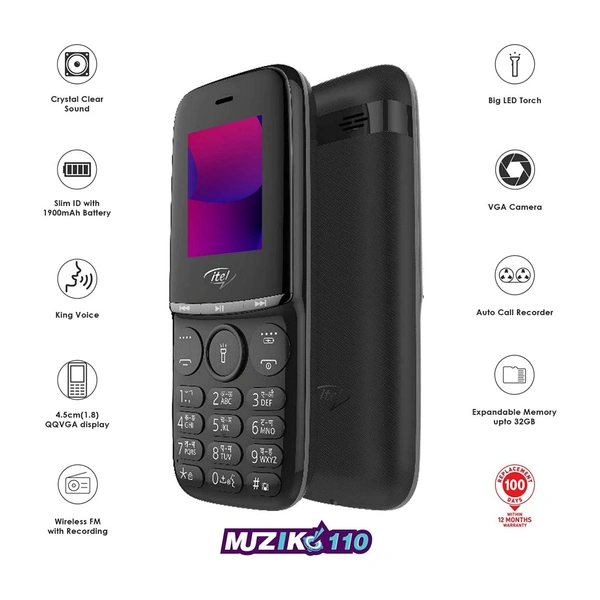Itel itel Muzik110 - Black, 1 Year