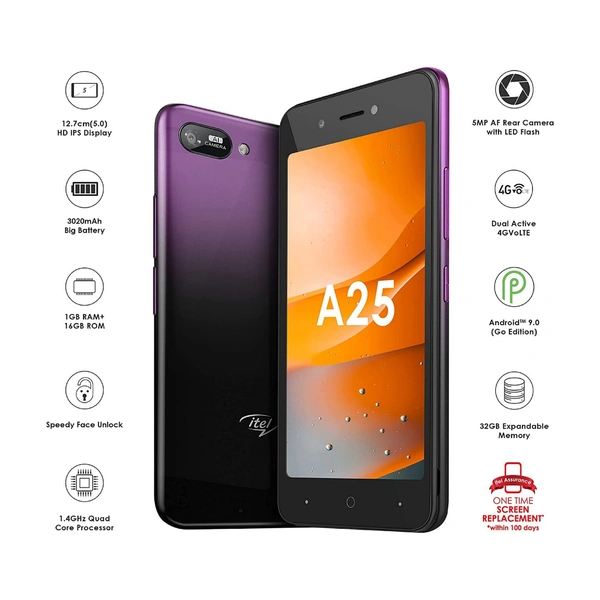 Itel A25 - 1GB 8GB, 1 Year, Gradation Purple