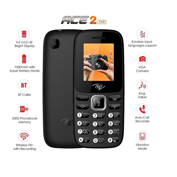 Itel Ace2 Cam  - Elegant Black, 1 Year