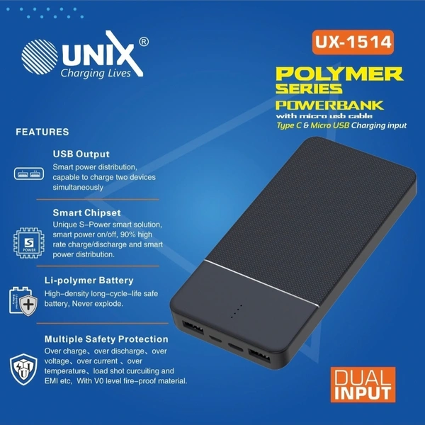 Unix 10000 mAh Power Bank Dual Fast Charging - Black
