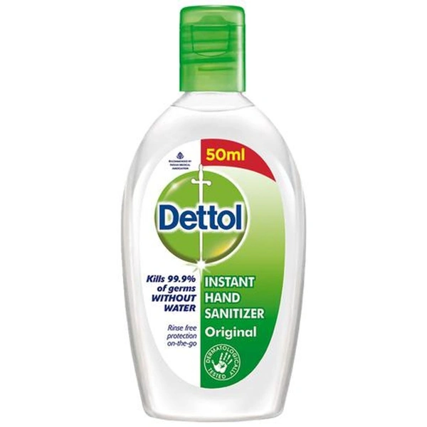 Dettol Instant Hand Sanitizer Liquid Gel - Original, Kills Germs, Alcohol-Based, Non-Sticky - 50ml