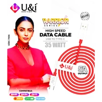 U&i Type-C Warrior Series 35 Watt Fast Charging Data Cable - Red, 1.5 Meter, 180 Days