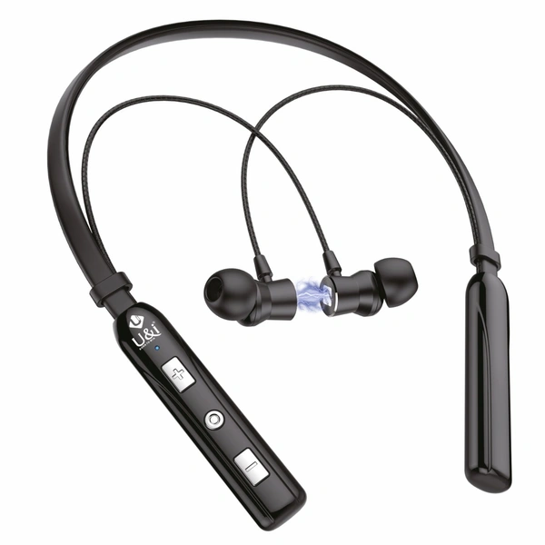 U&i Electro Series Wireless Bluetooth Neckband With 50h Backup - Black, 6 Month