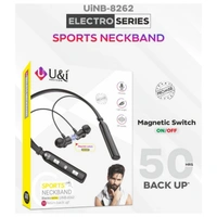 U&i Electro Series Wireless Bluetooth Neckband With 50h Backup - Black, 6 Month
