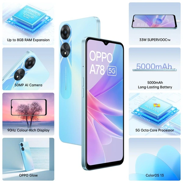 Oppo A78 5G - Glowing Blue, 6GB / 128GB, 1 Year