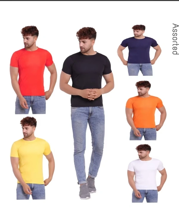 Polyester Solid Regular Fit Round.T-shirt - S