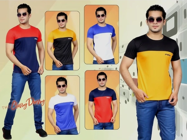 Nylon Colour-block Regular Fit Round Neck - Red, XL