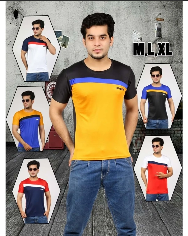 Nylon Colour-block Regular Fit Round Neck Tshirt - Red, XL