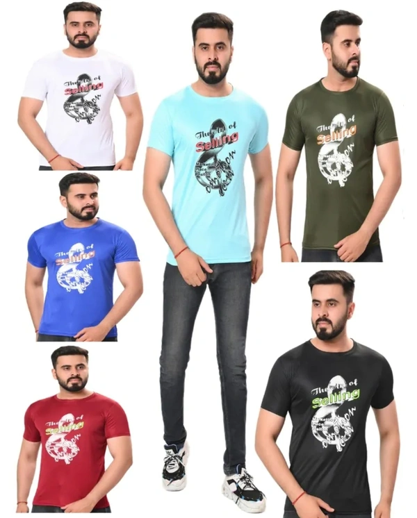 Polyester Printed Regular Fit Round Tshirt - XL