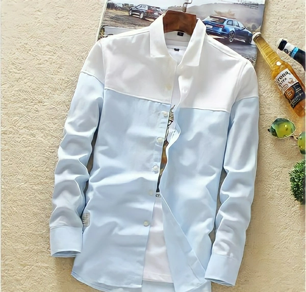fashlook white block sky a shirt for men - M