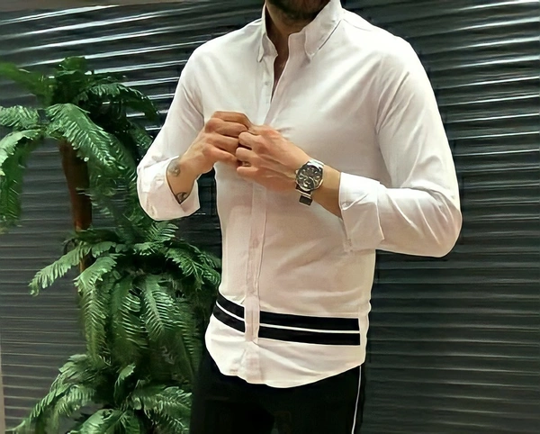 fashlook white below Strip shirt for men - XL