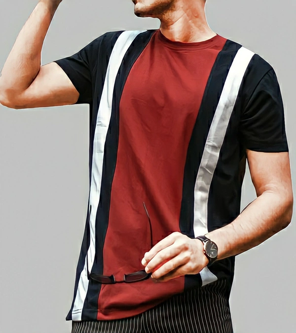 Lime offers long striped color block t shirt for men - L
