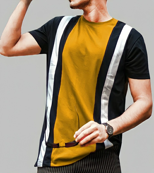 Lime offers long striped color block t shirt for men - L