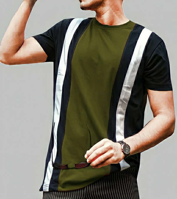 Lime offers long striped color block t shirt for men - XL
