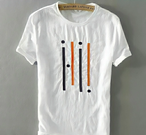 FASHLOOK NAVY FOUR LINE T SHIRT FOR MEN - white, XL