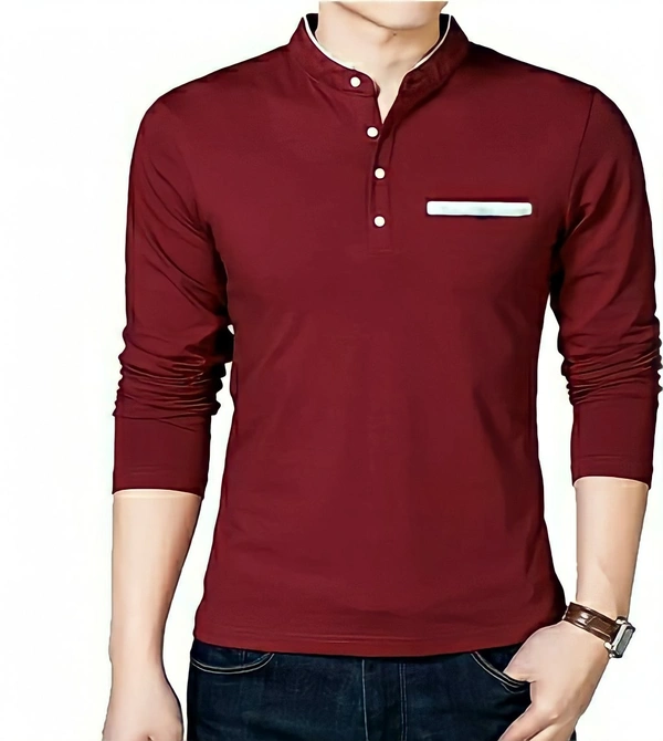 collar and bond pocket cotton t-shirt - red, XL
