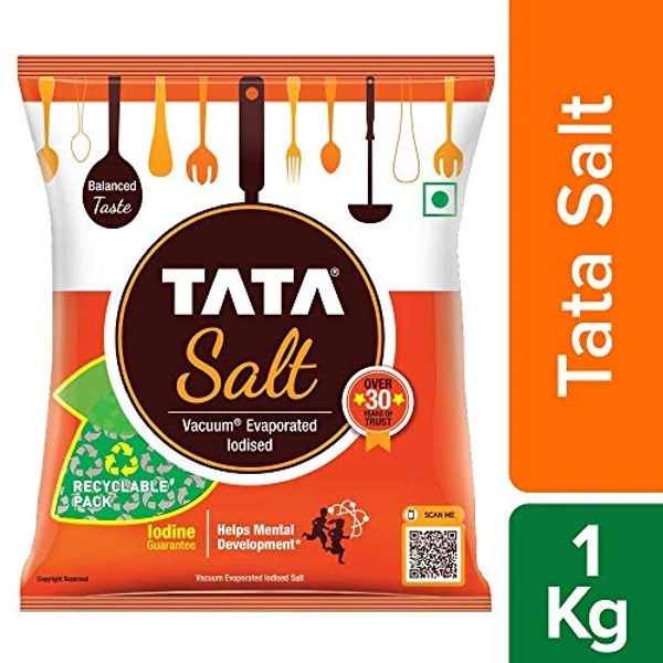 Tata  Salt (টাটা নুন)  - Pouch (পাউচ) , 1 kg (১ কেজি) , 24 Months, August,2023, we are retailer not manufacturer of any product before use read everything carefully, Brand	- Tata।Manufacturer	- Tata Consumer Products Limited।Country of Origin - India, Iodine is required for normal growth thyroid and brain function.