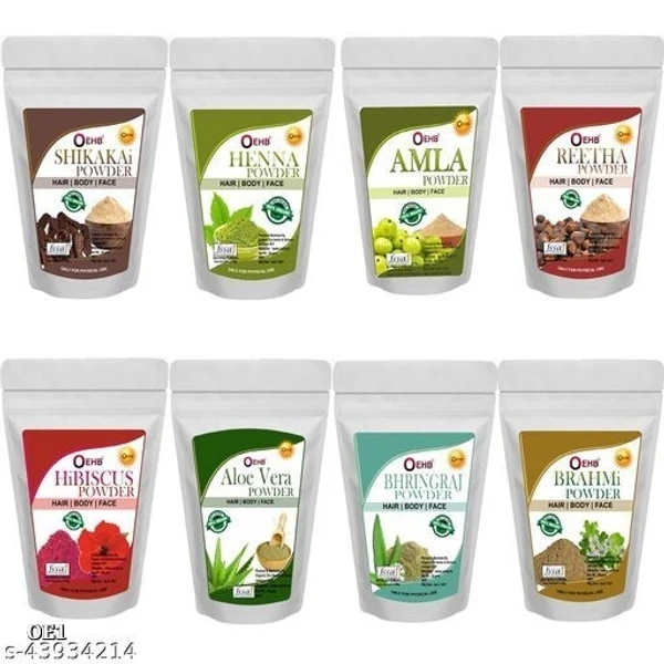 OEHB 8 In 1 Combo Amla,Reetha,Shikakai,Bhringraj,Hibiscus,Brahmi,Aloevera Leaf And Henna 400g Each-50g