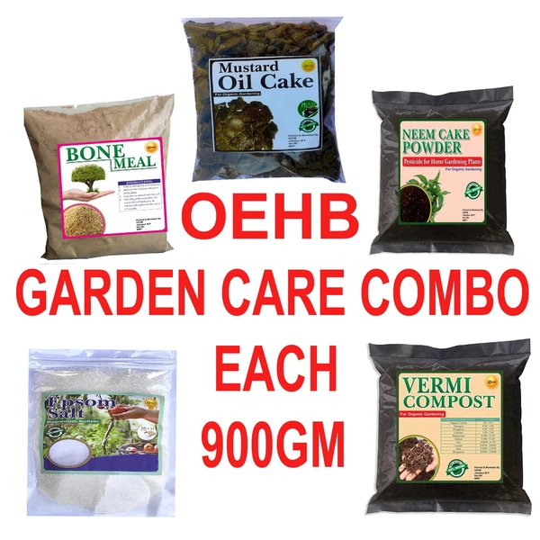 OEHB 5 IN 1 Combo Bone Meal,Vermicompost,Mustard Cake,Epsom Salt,Neem cake Fertilizer Each-900g