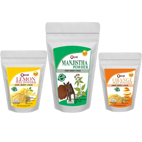 OEHB 100% Natural Orange Peel,Lamon Peel and Manjistha Powder (Each 50gm) - 
